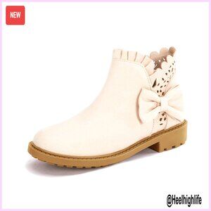 Girls Ankle Boots Chunky Heel Side Zipper Bow Ruffles Kids Dress Booties